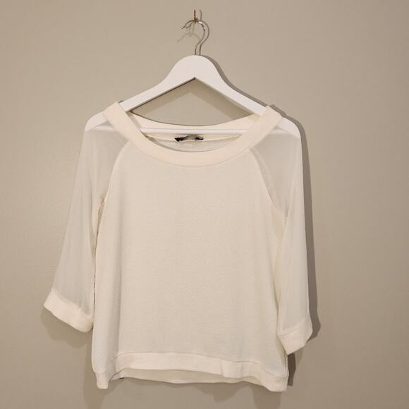 Vertigo Sheer Sleeve Cream Raglan Style 3/4 Sleeve Shirt - Size S - Picture 1 of 8